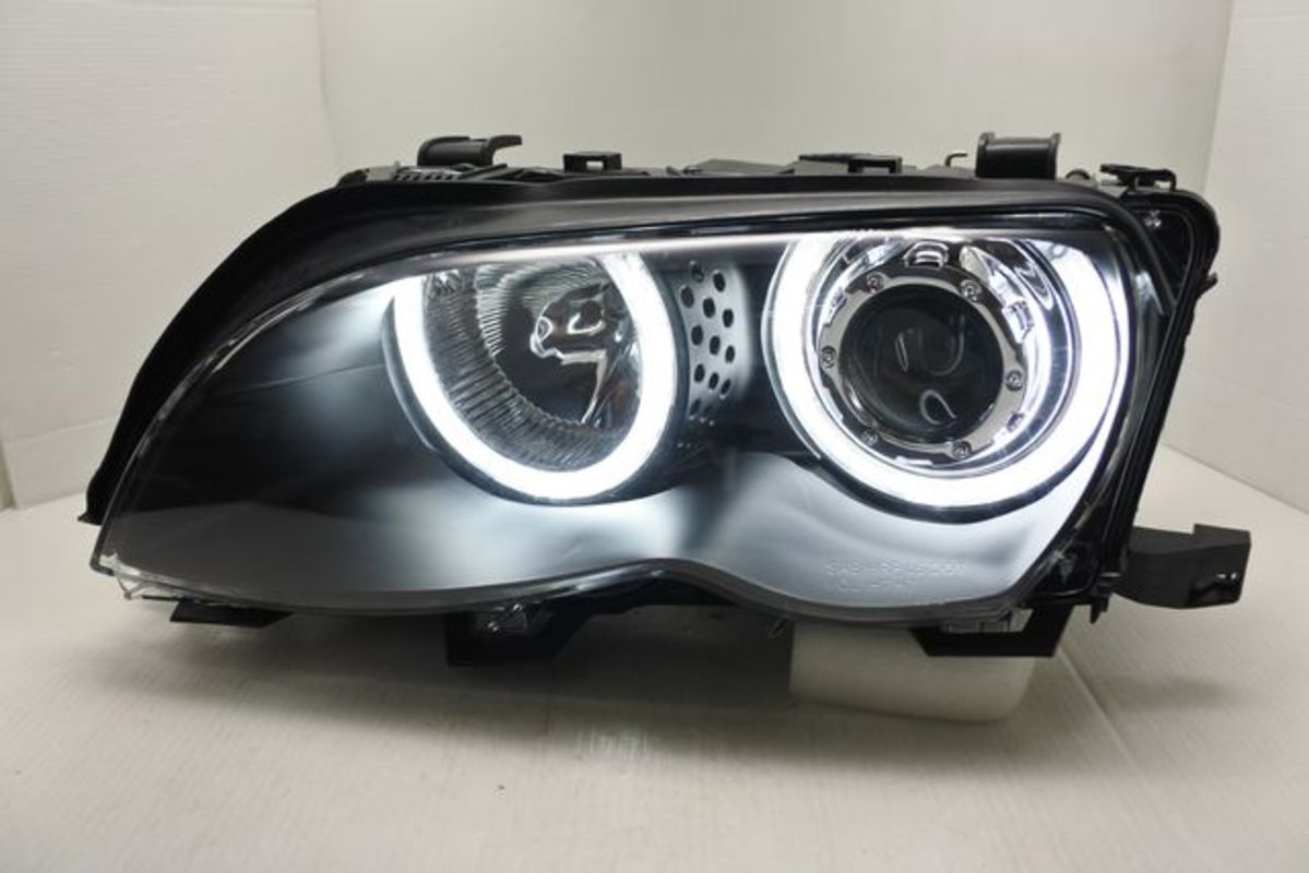 2002-2005 E46 4門 黑框LED增亮光圈魚眼 大燈