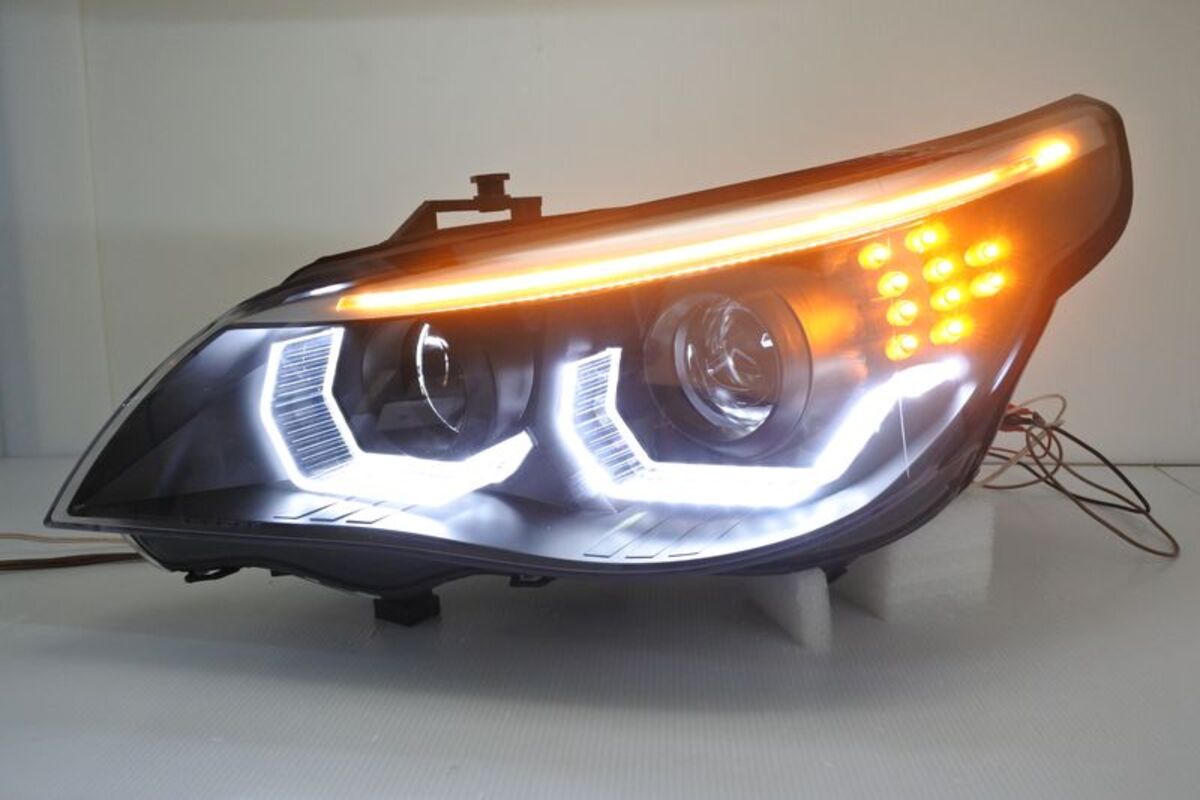 2003-2007/05 E60 M5樣式U型上燈眉魚眼 大燈 一般鹵素燈泡 方向燈LED