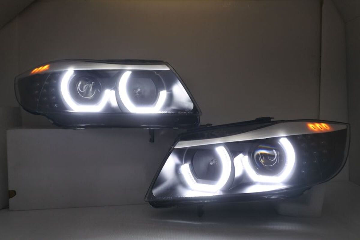 2005-2008 E90 E91 U型黑框魚眼 大燈 鹵素版本 LED方向燈跑馬