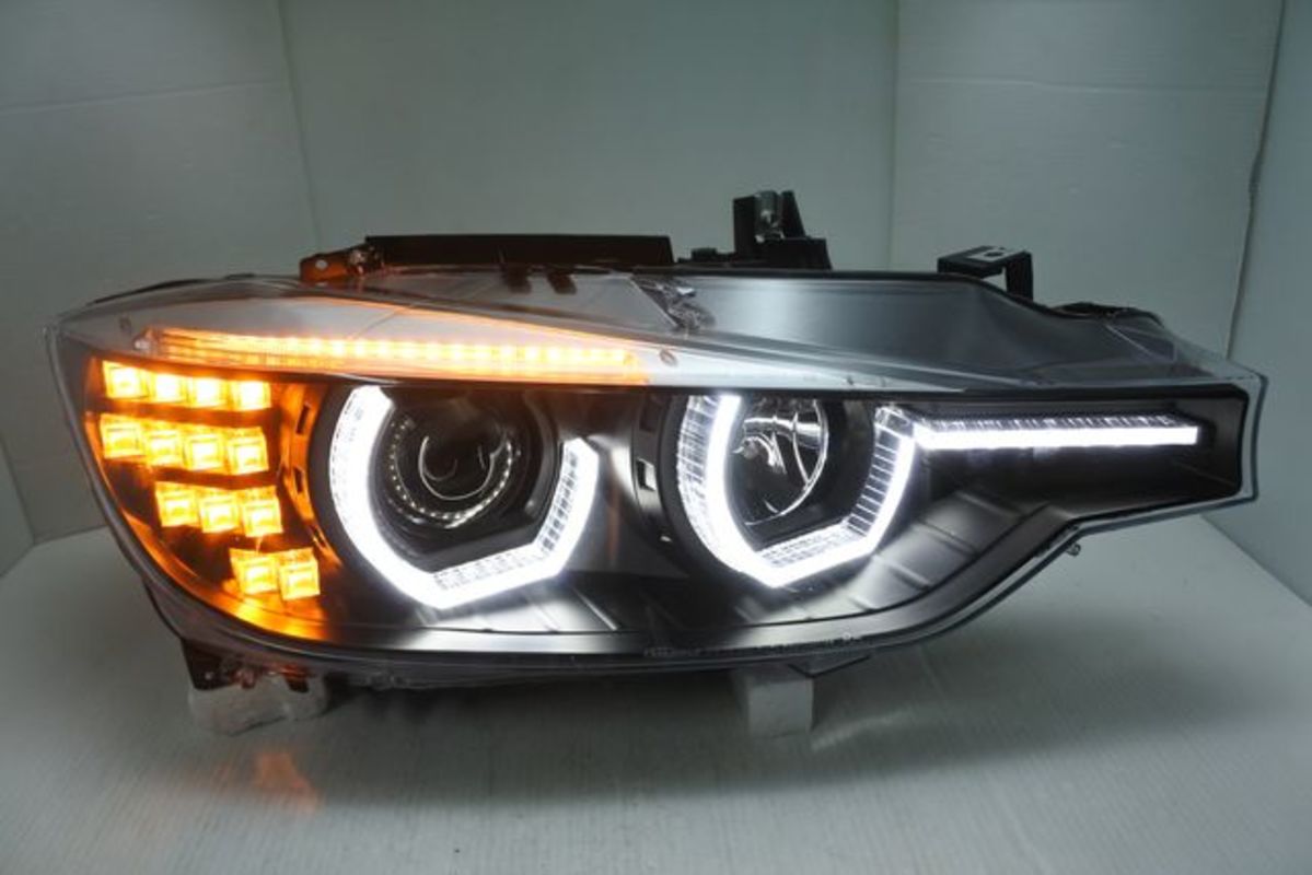 2012-2015/09 F30 F31 黑框光柱U型魚眼 大燈 LED方向燈 鹵素版本