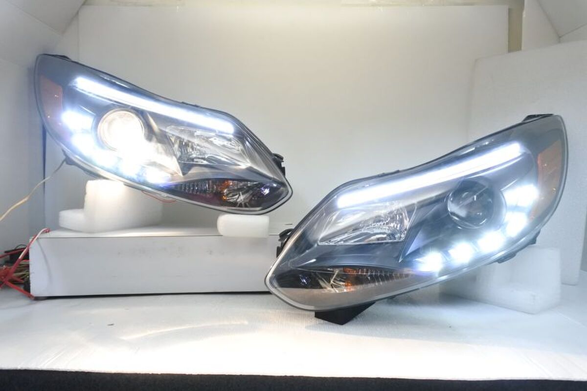 2012/12-2015/10 FOCUS MK3 LED光條 黑框魚眼 大燈 適用原車鹵素版本 黃反光片.高低電調馬達