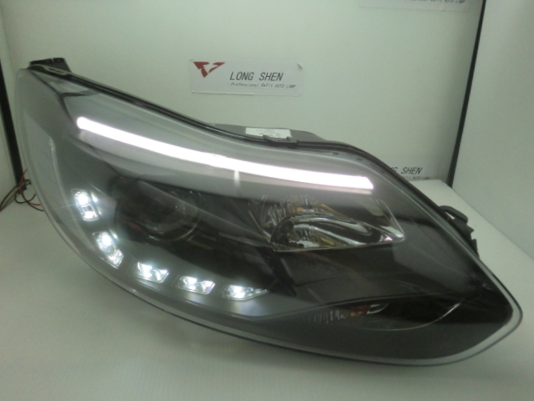 2012/12-2015/10 FOCUS MK3 LED光條 黑框魚眼 大燈 適用原車鹵素版本 白反光片.高低電調馬達