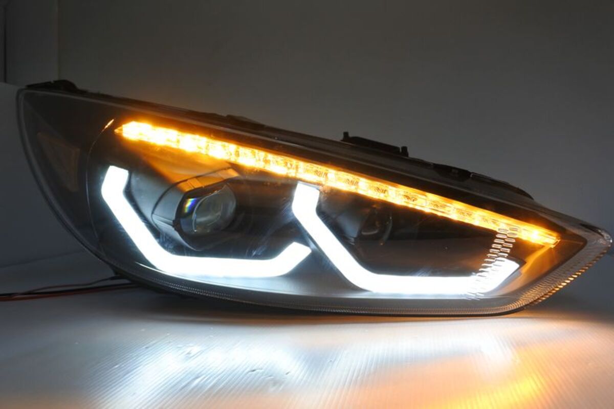 2015/11-2019/01 FOCUS MK3.5 LED U型光柱 黑框魚眼 大燈 序列式方向燈 適用原車鹵素版本